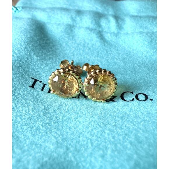 Tiffany & Co. 18k Yellow Gold Sparkling Citrine Flower Beaded Stud Earrings - Picture 14 of 16